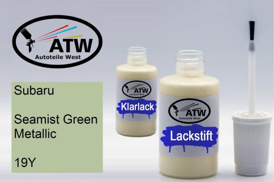 Subaru, Seamist Green Metallic, 19Y: 20ml Lackstift + 20ml Klarlack - Set, von ATW Autoteile West.